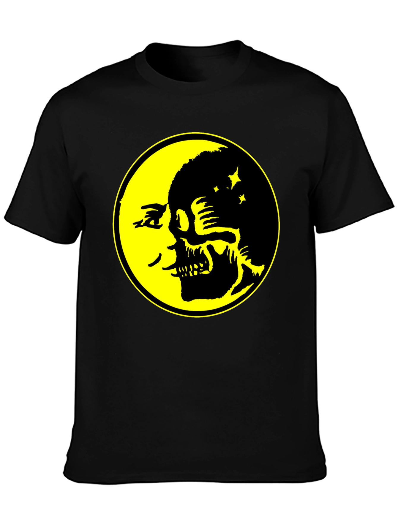 Skull Moon Graphic Tee - Black Cotton T-Shirt