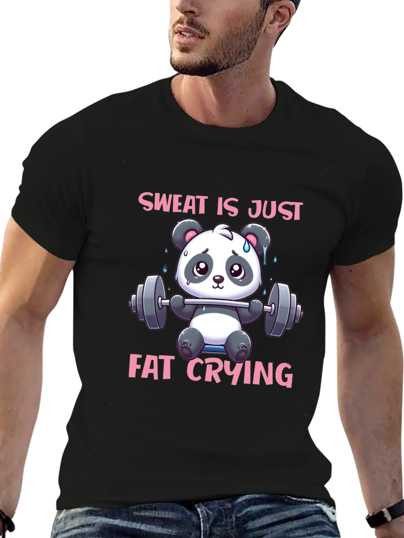 Sweat is Just Fat Crying Panda Gym T-Shirt