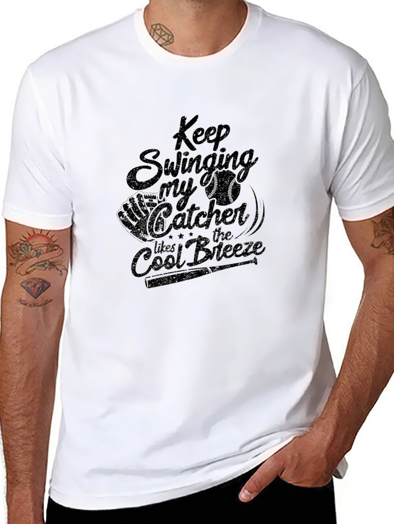 Keep Swinging Catcher Graphic T-Shirt