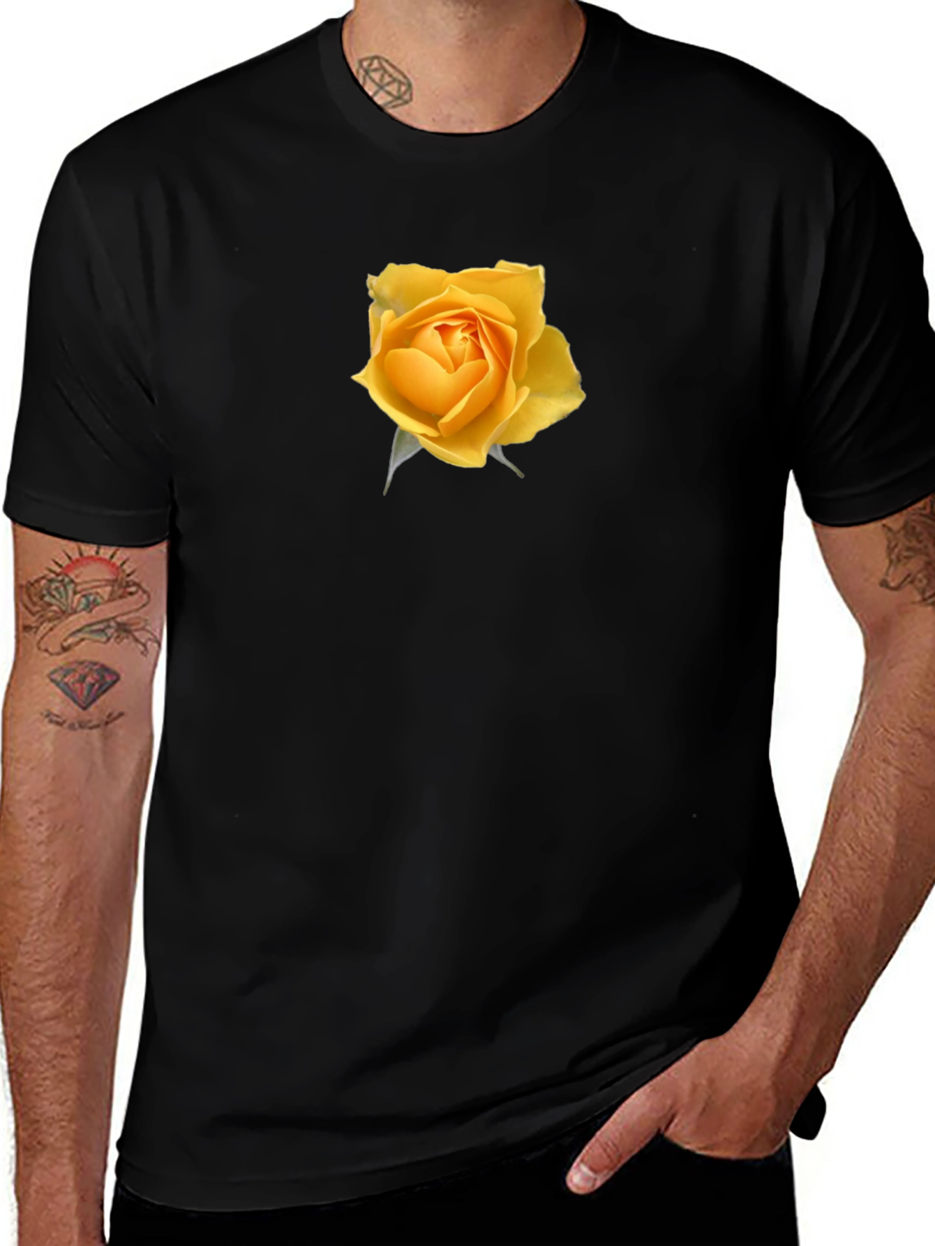 Yellow Rose Graphic Black T-Shirt