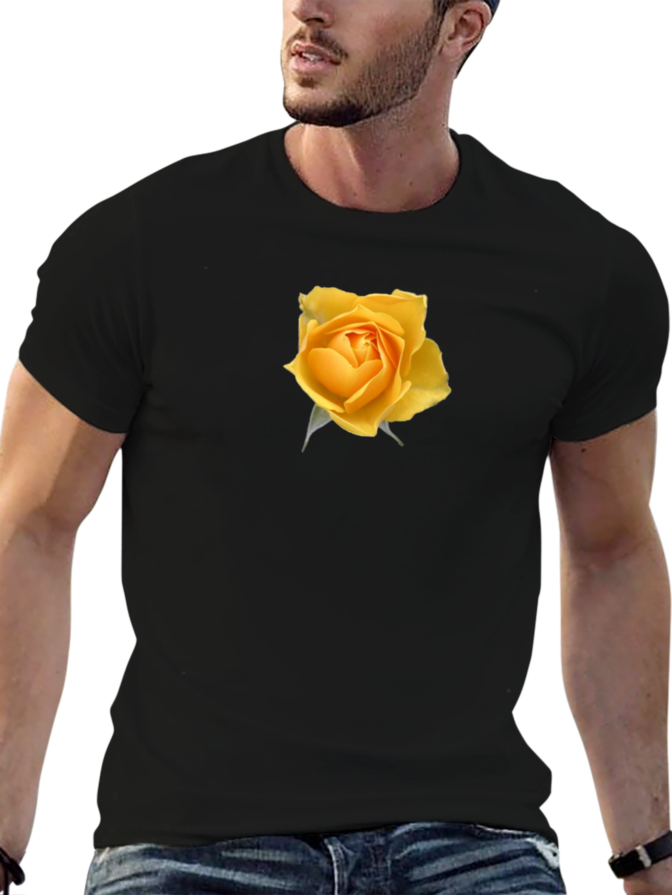 Yellow Rose Graphic Black T-Shirt