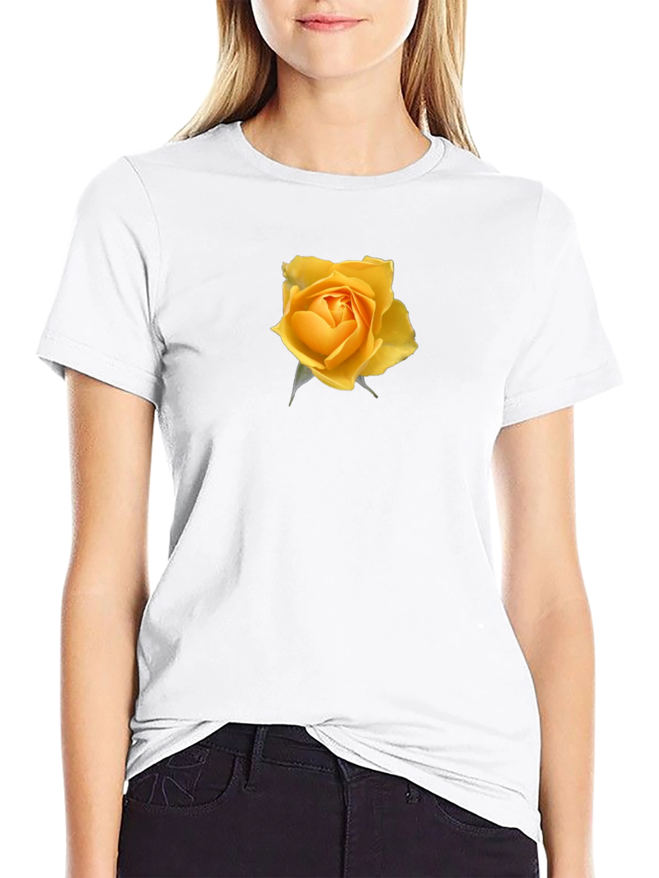 Yellow Rose Graphic Black T-Shirt