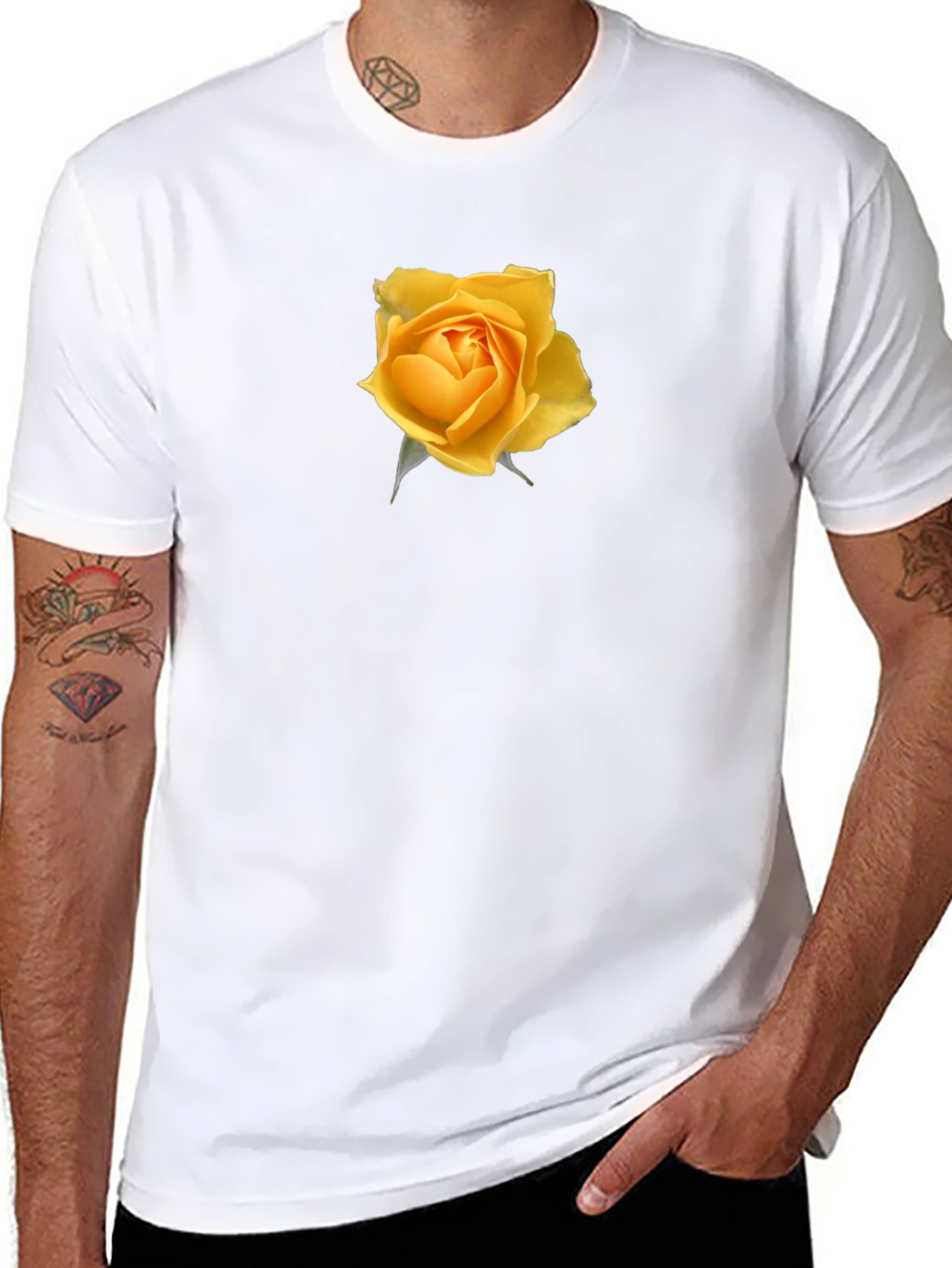 Yellow Rose Graphic Black T-Shirt