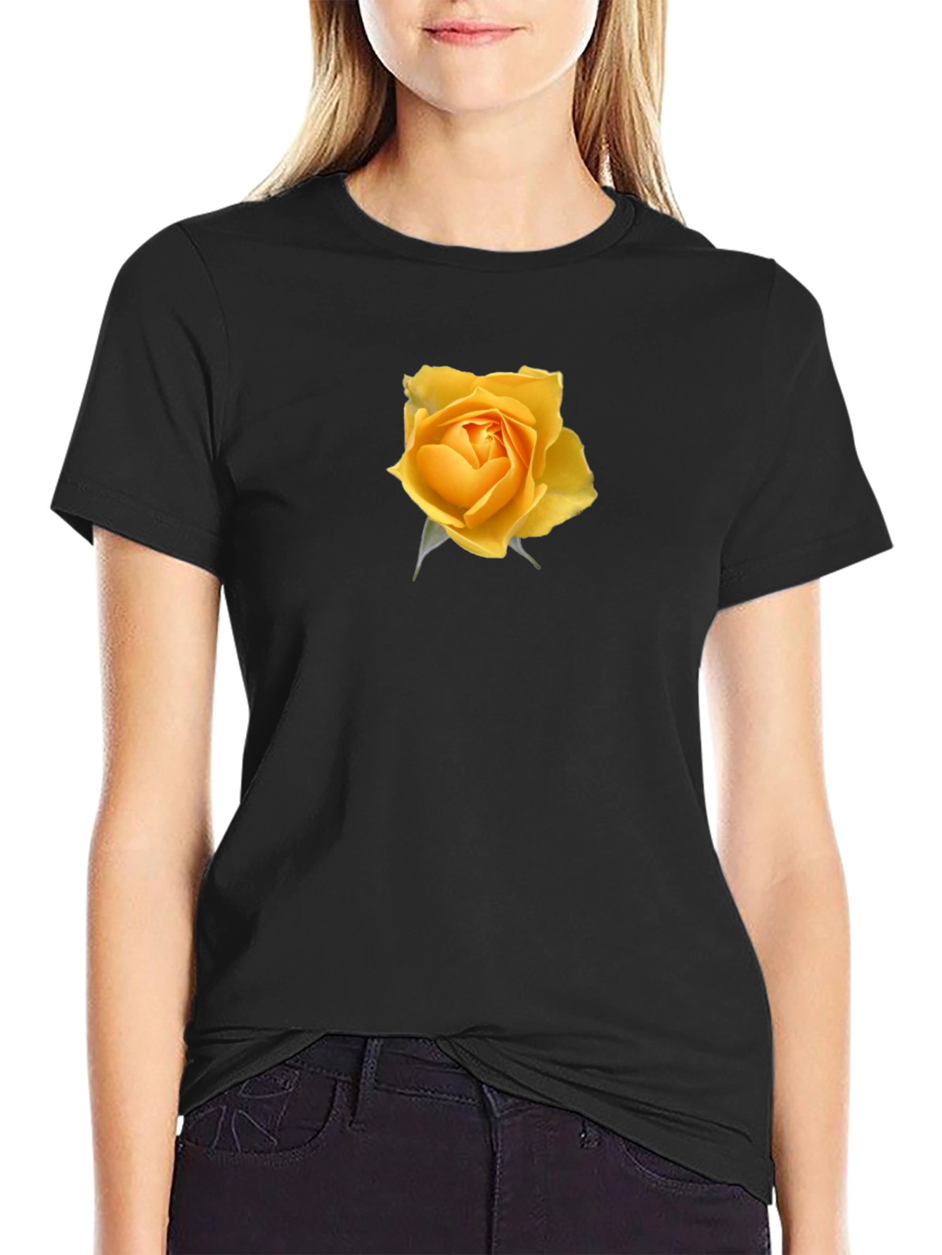 Yellow Rose Graphic Black T-Shirt