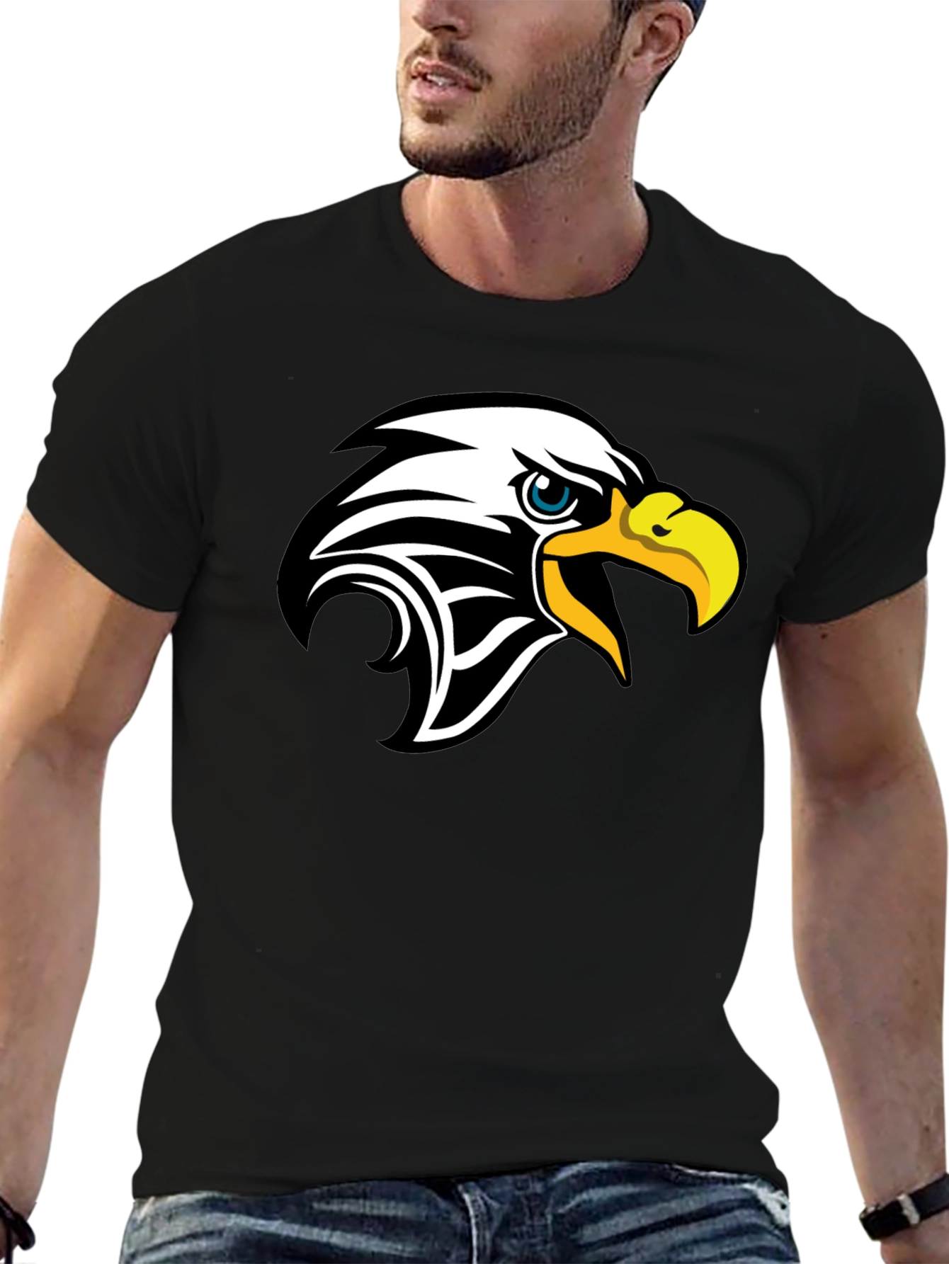 Black T-Shirt with Eagle Head Graphic