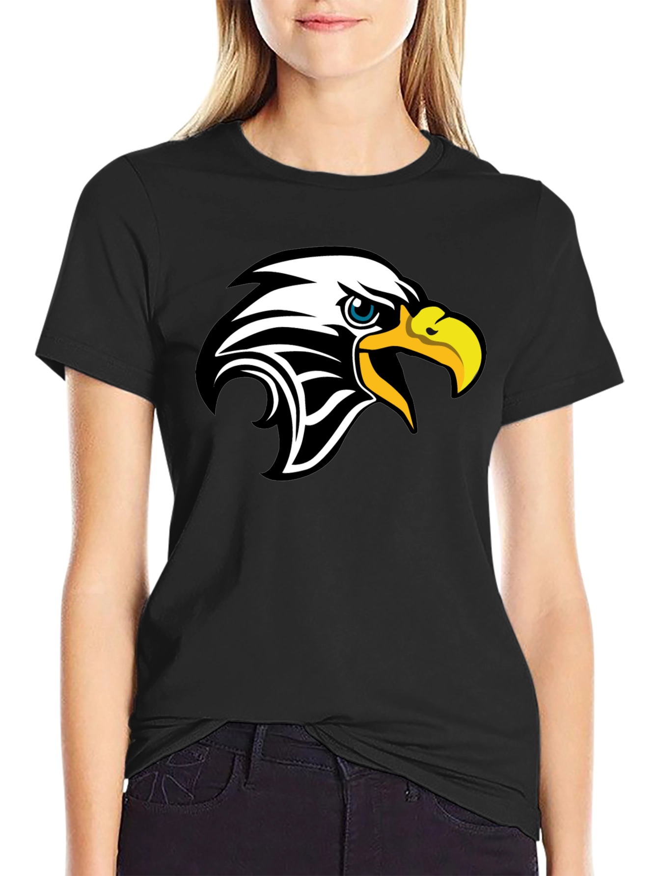 Black T-Shirt with Eagle Head Graphic