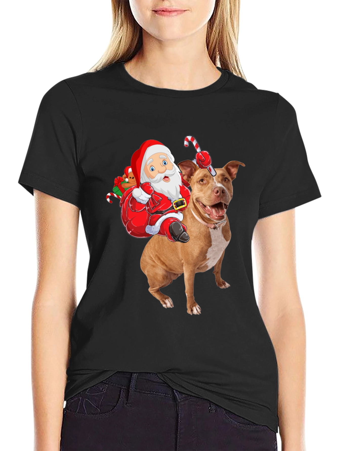 Santa Riding Pitbull Christmas T-Shirt