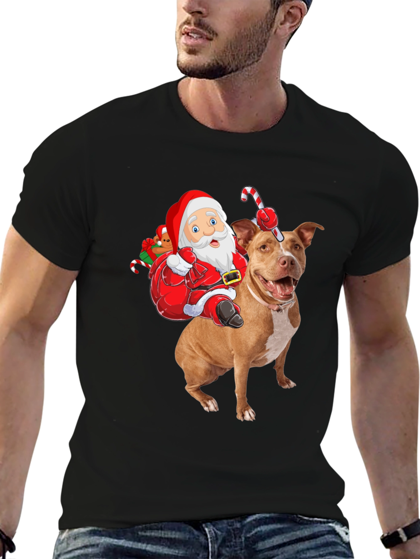 Santa Riding Pitbull Christmas T-Shirt