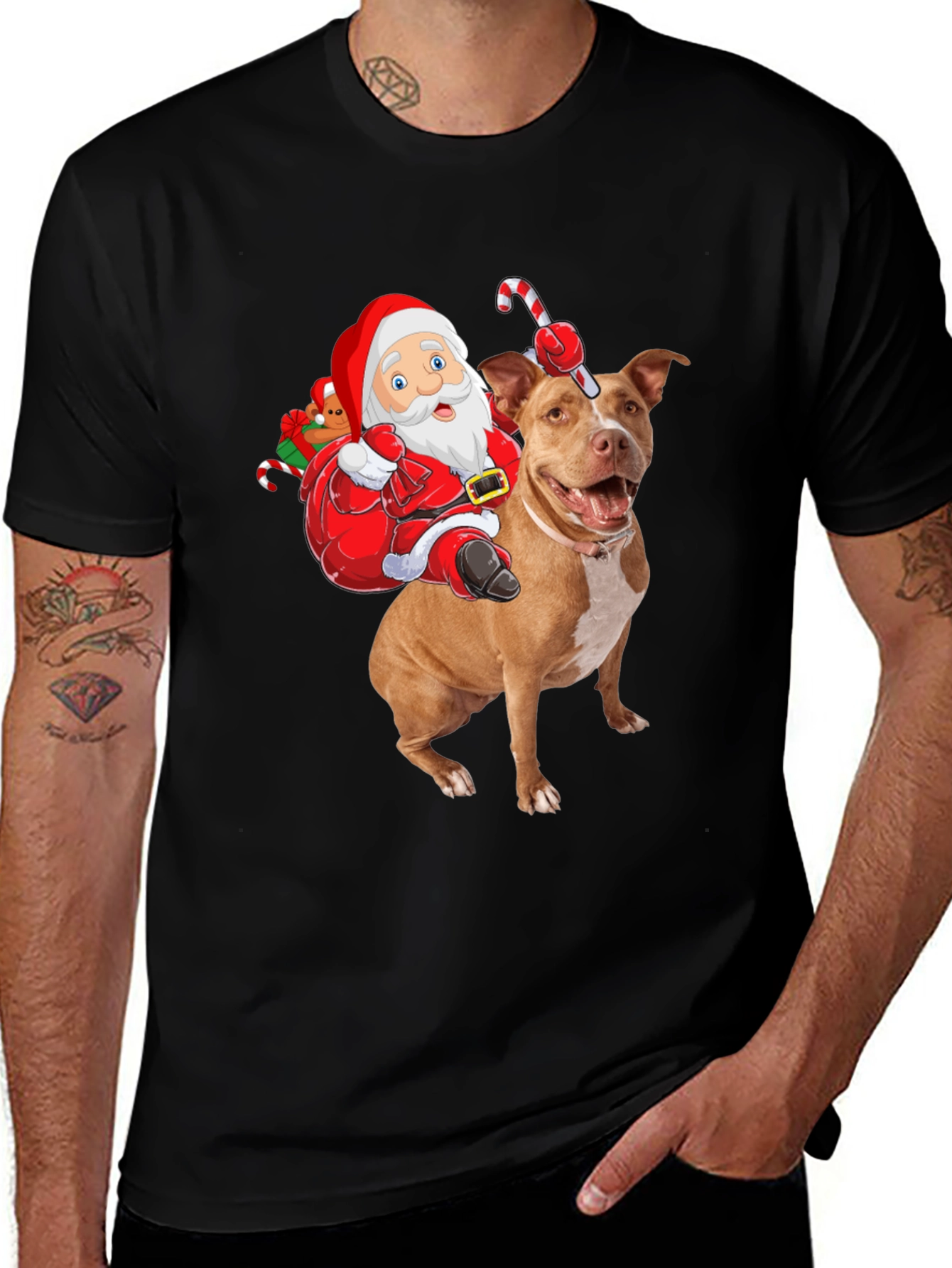 Santa Riding Pitbull Christmas T-Shirt