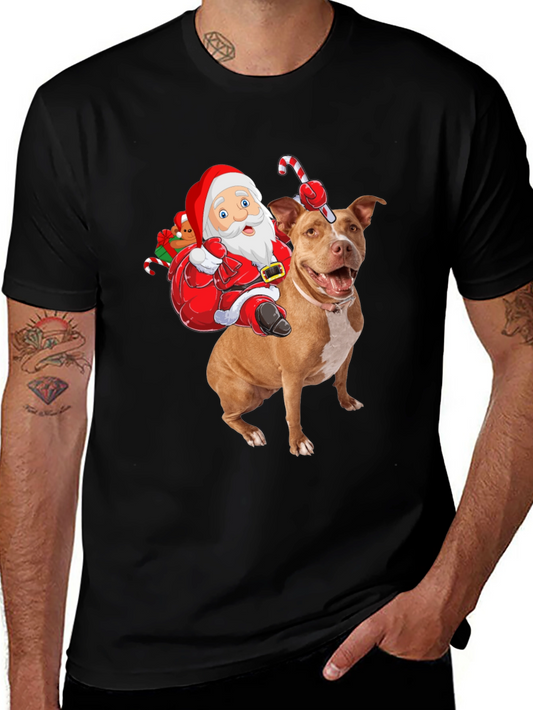 Santa Riding Pitbull Christmas T-Shirt