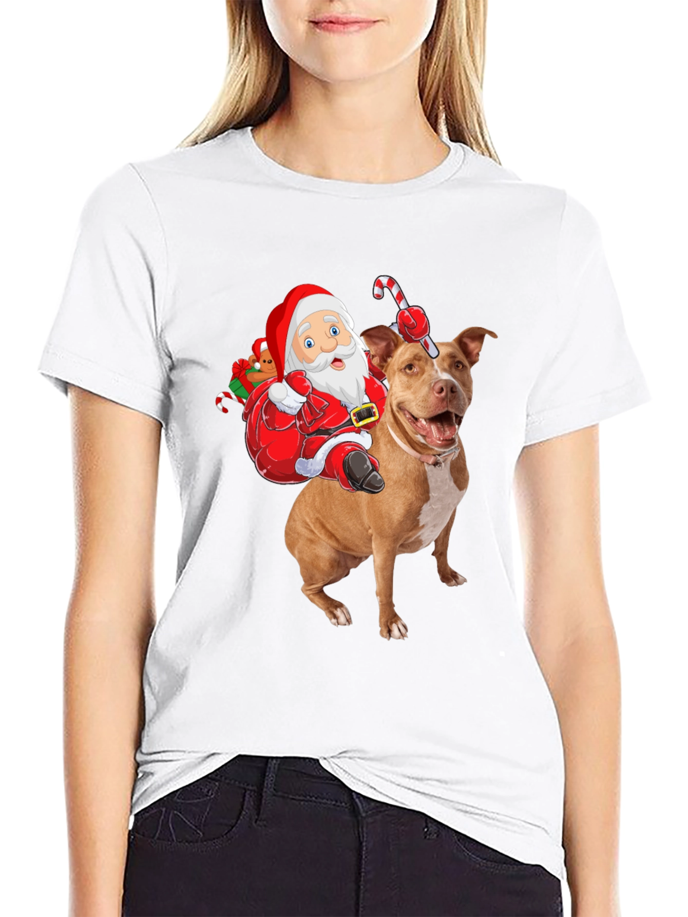 Santa Riding Pitbull Christmas T-Shirt