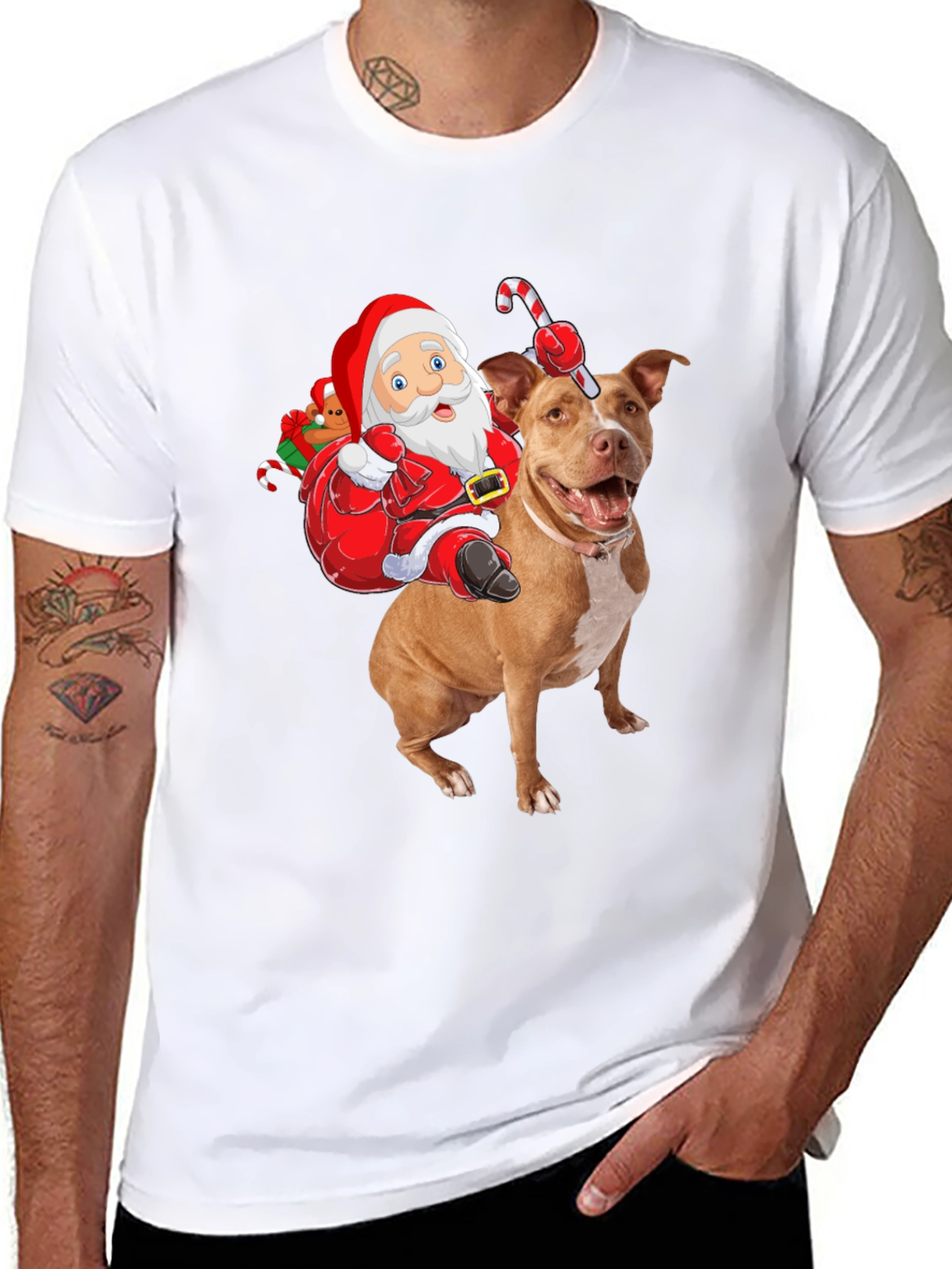 Santa Riding Pitbull Christmas T-Shirt