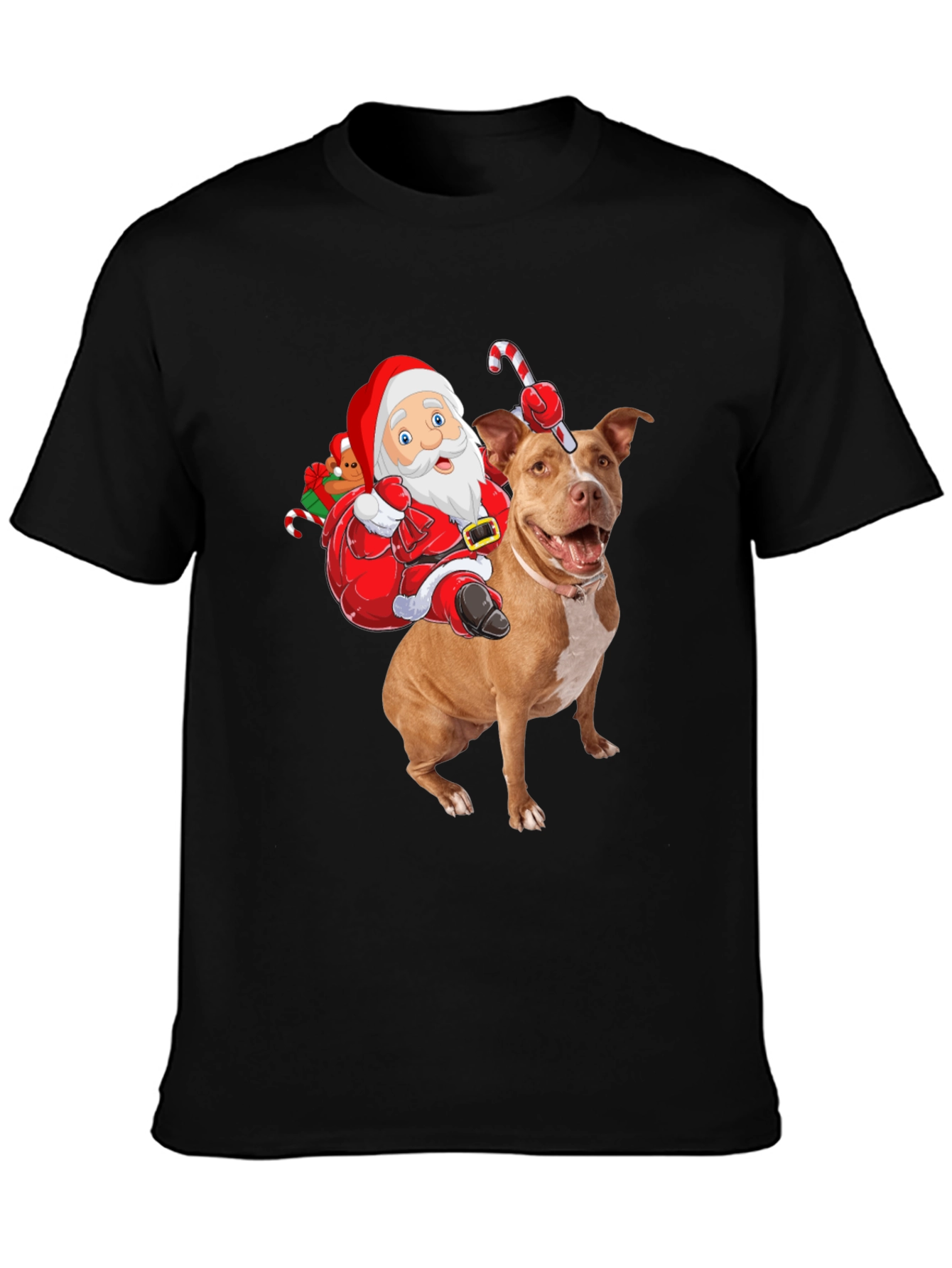 Santa Riding Pitbull Christmas T-Shirt
