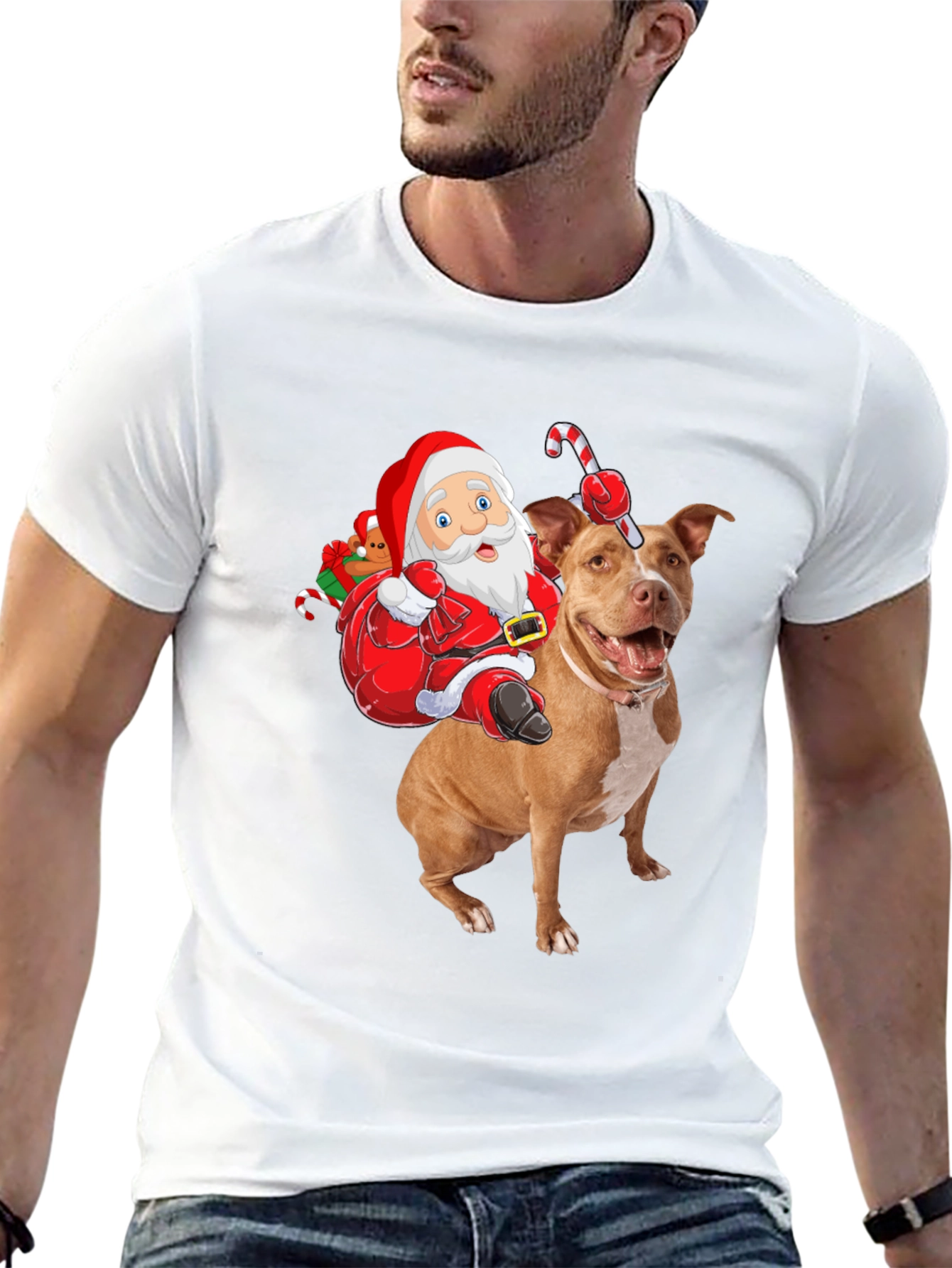 Santa Riding Pitbull Christmas T-Shirt