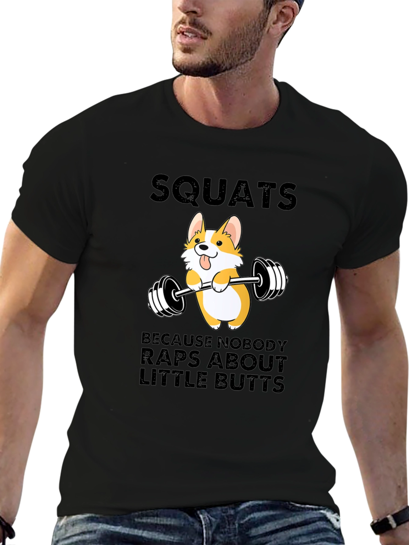Squats Corgi Barbell Graphic Tee