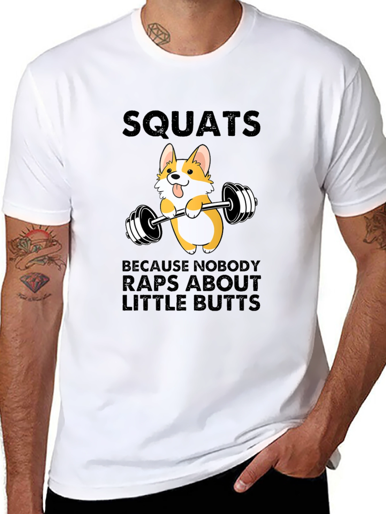 Squats Corgi Barbell Graphic Tee