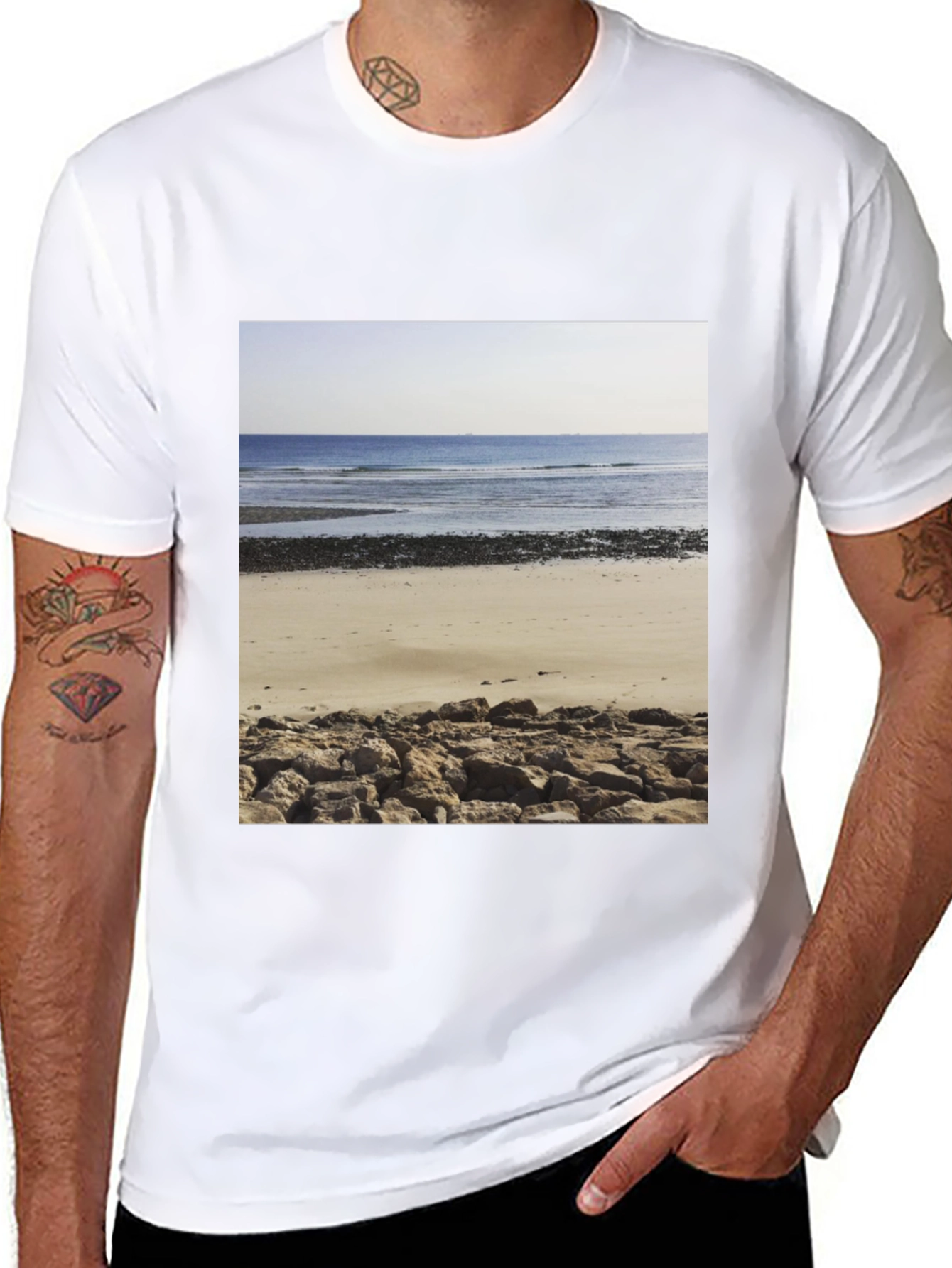 Beach Scene Graphic Tee - Mens Black T-Shirt