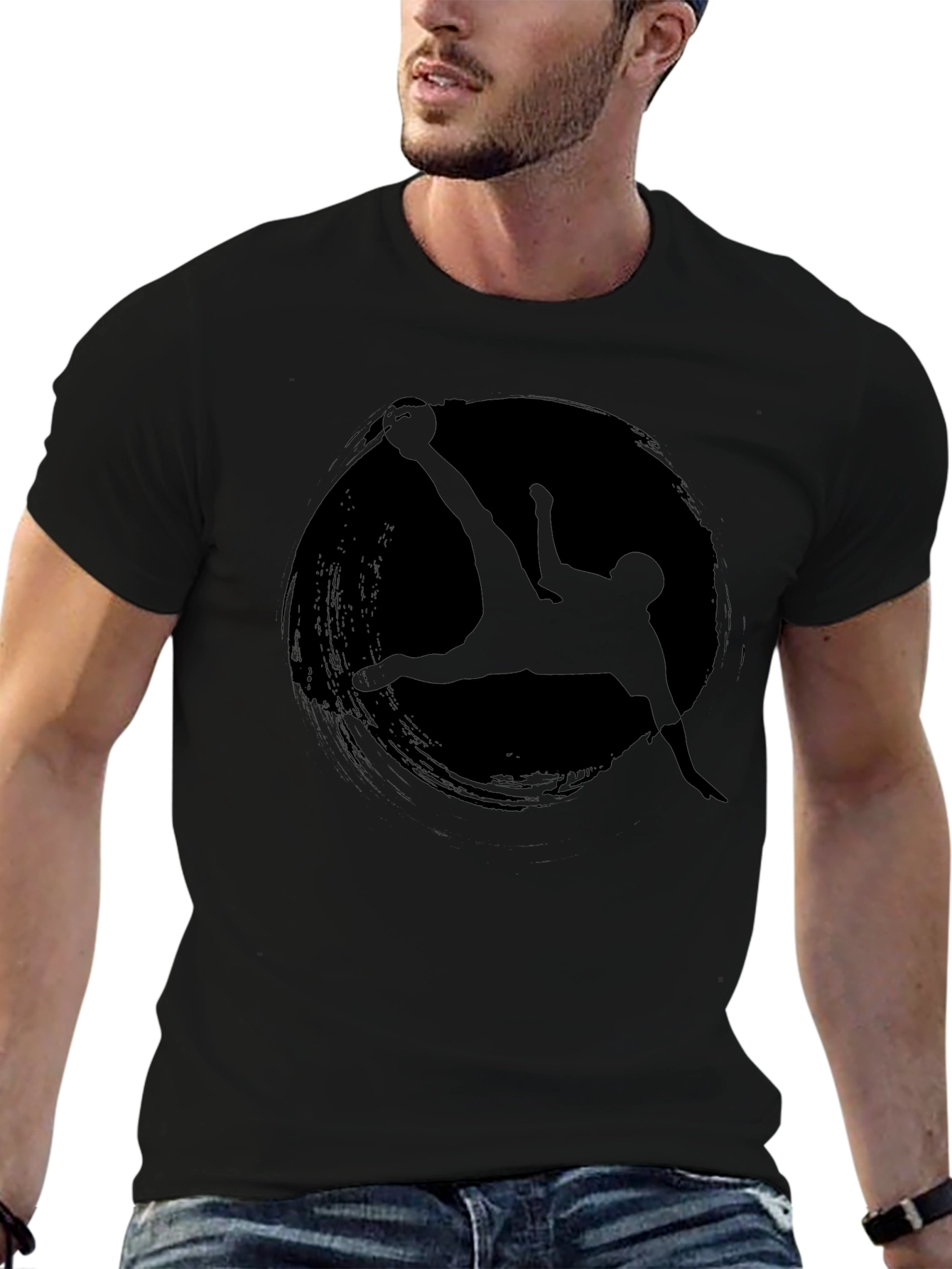 Soccer Silhouette Graphic Tee - Black Cotton T-Shirt