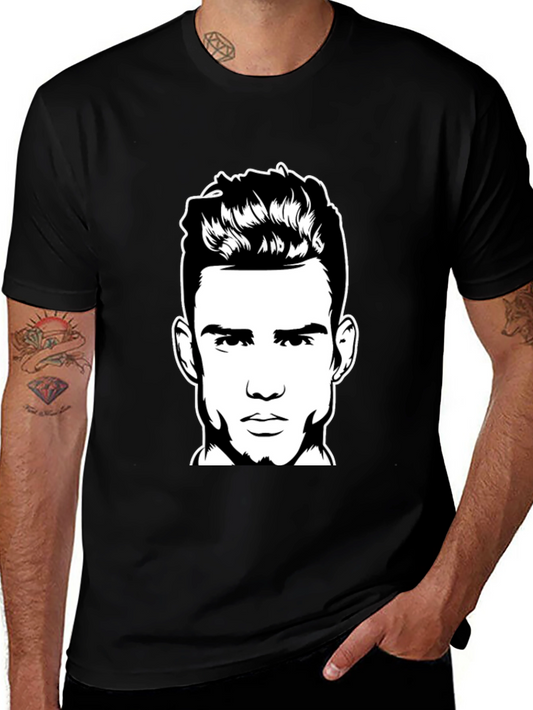 Black T-Shirt with Man Portrait Graphic