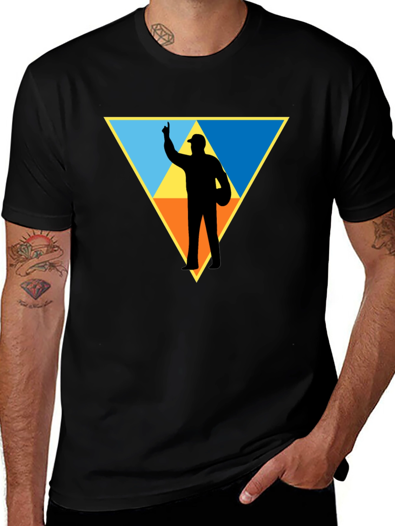 Triangle Silhouette Graphic T-Shirt - Black Cotton Tee