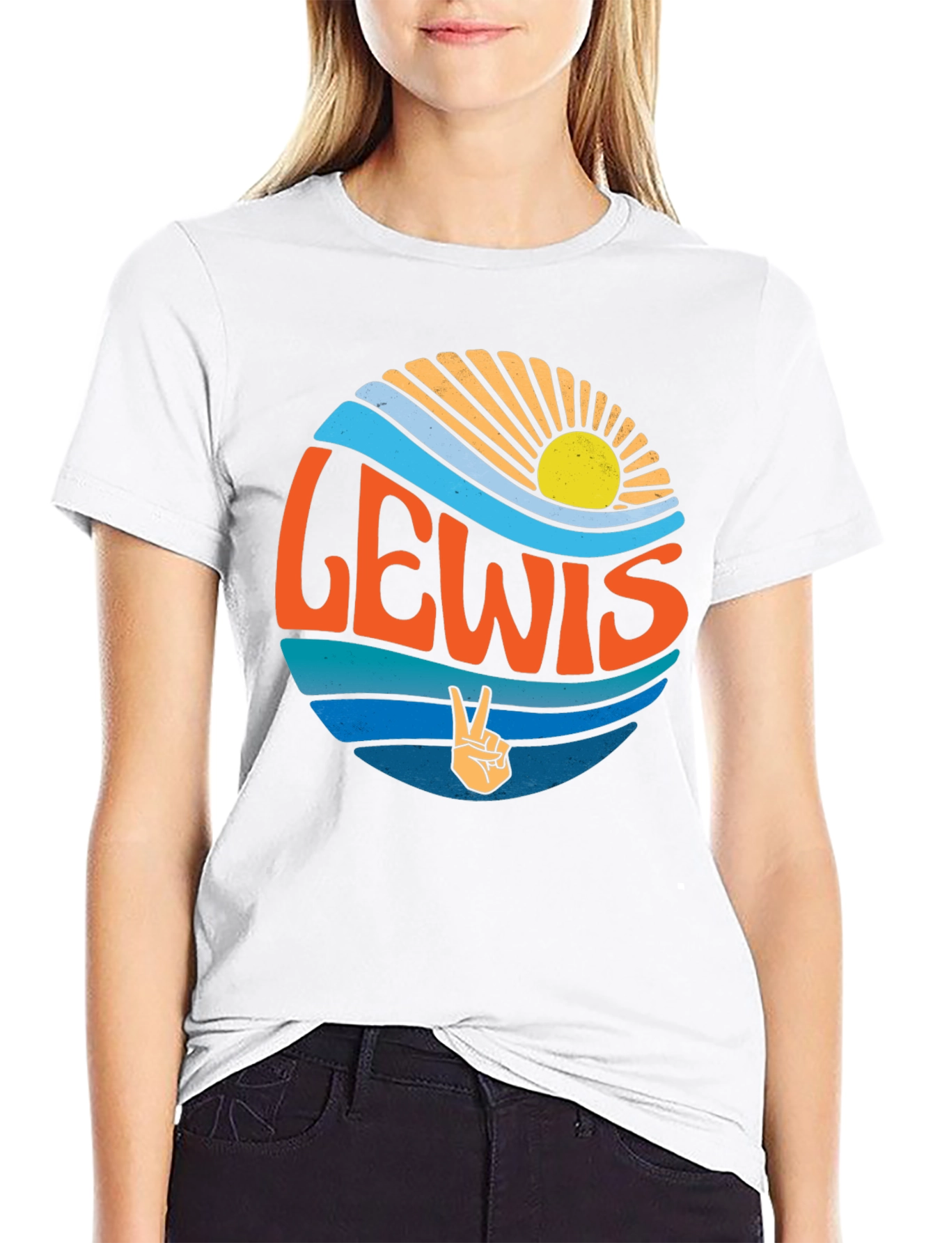 Retro LEWIS Peace Sign Black T-Shirt