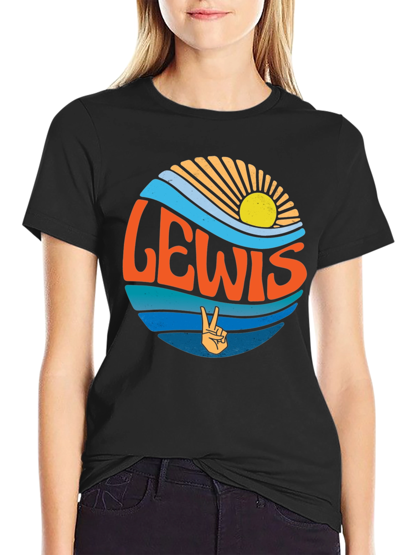 Retro LEWIS Peace Sign Black T-Shirt
