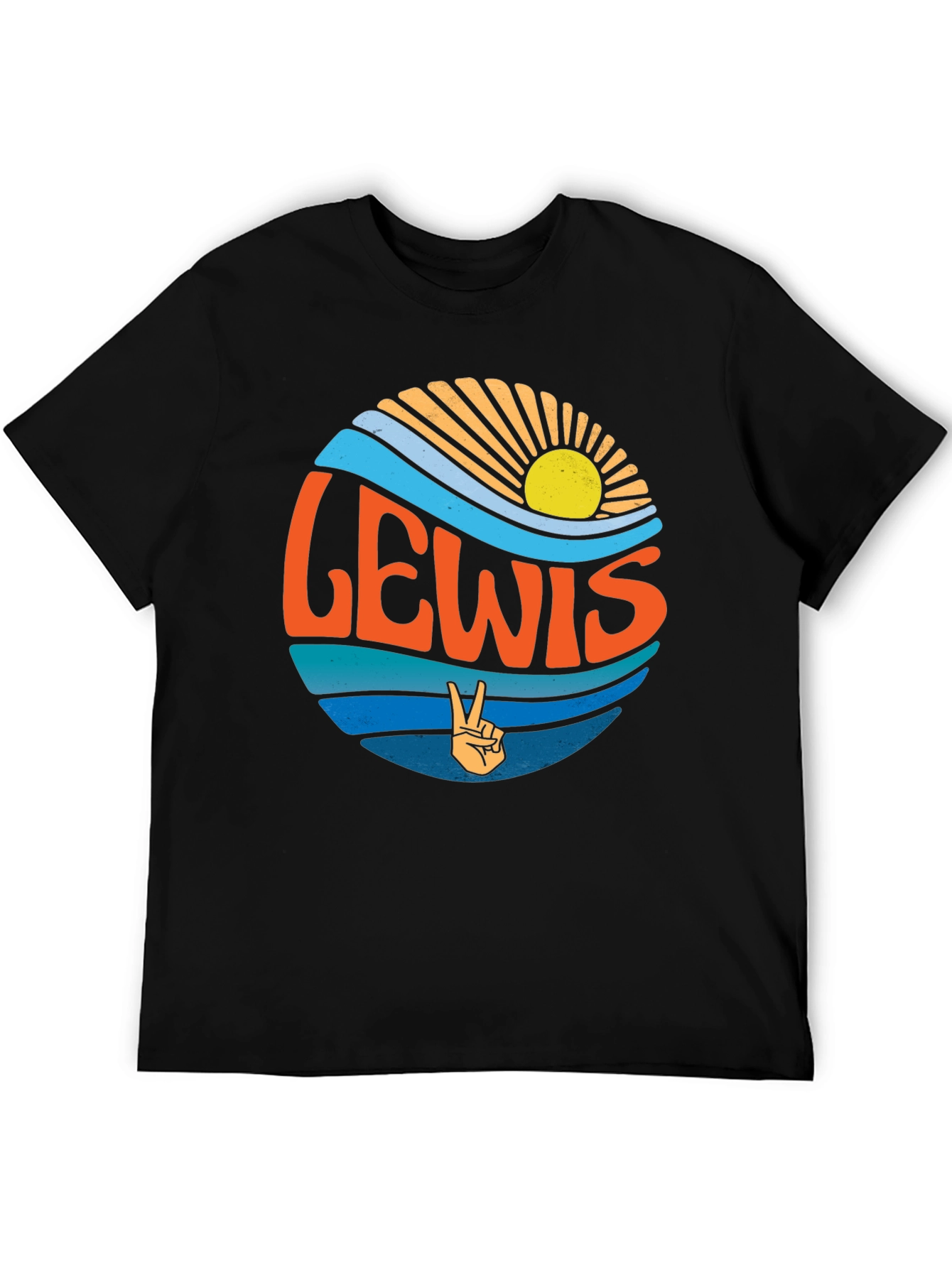 Retro LEWIS Peace Sign Black T-Shirt