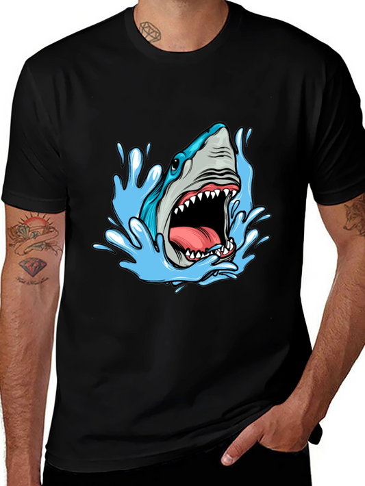 Shark Attack Graphic Tee - Black Cotton T-Shirt