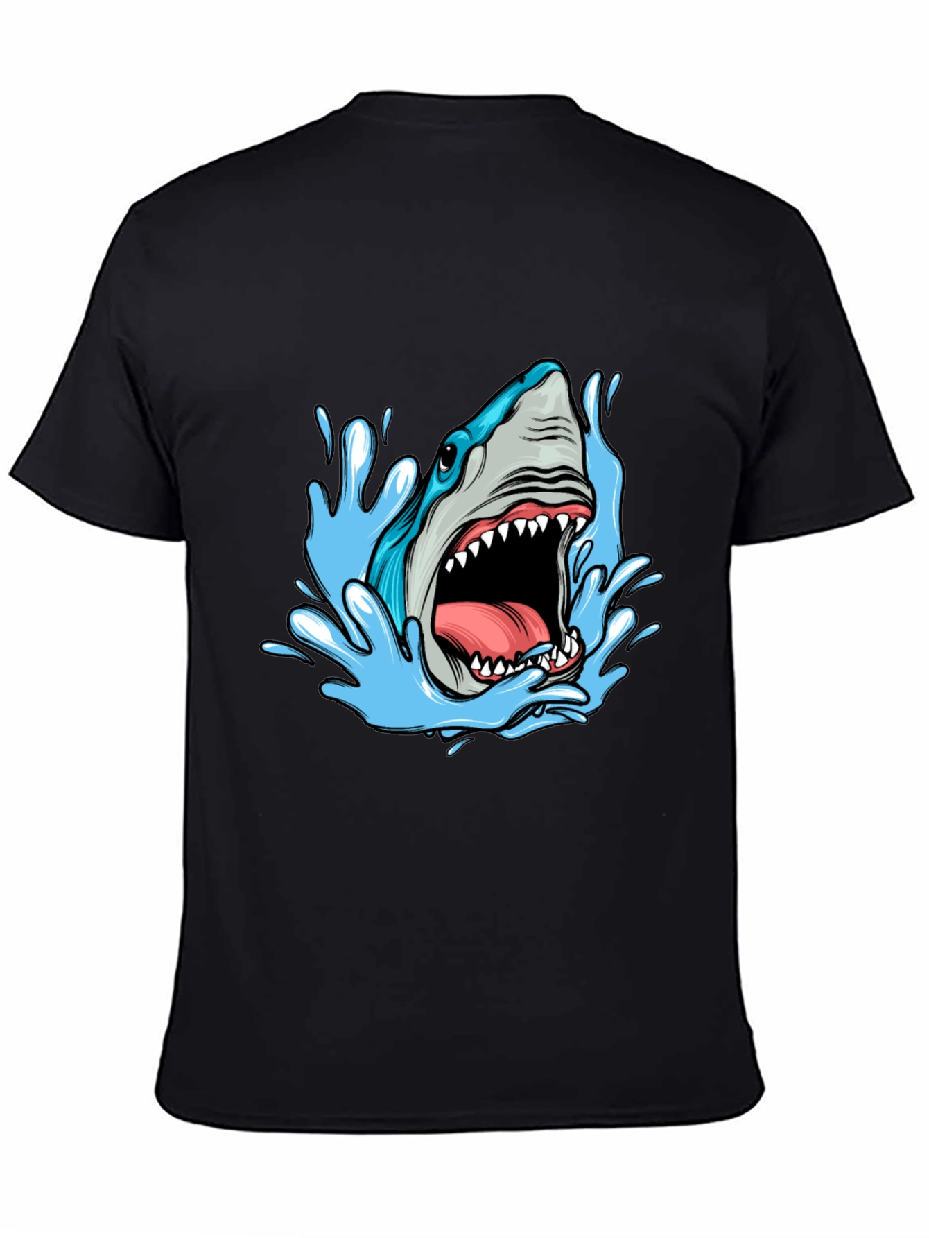 Shark Attack Graphic Tee - Black Cotton T-Shirt