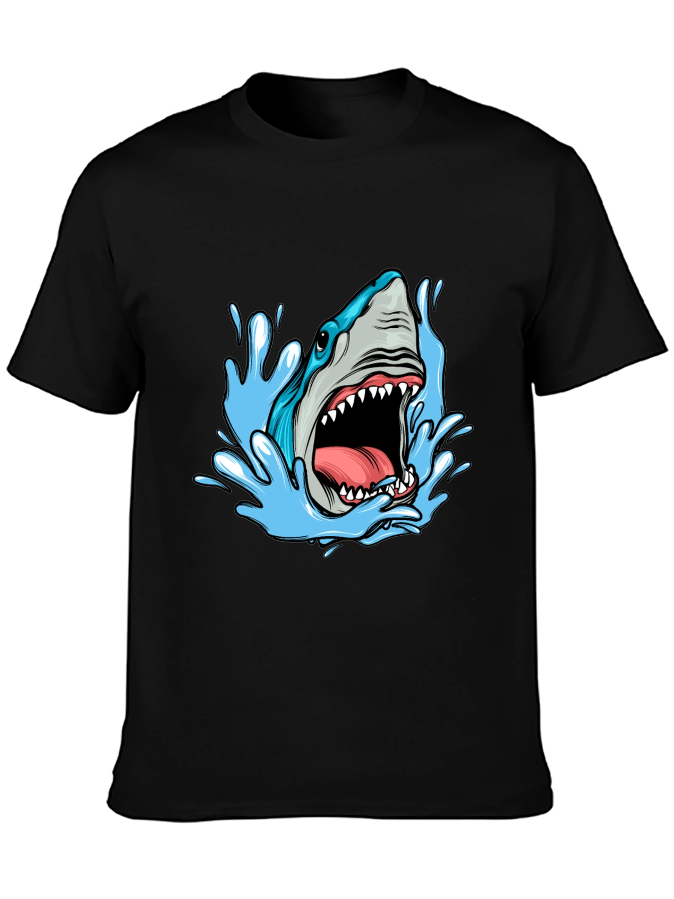 Shark Attack Graphic Tee - Black Cotton T-Shirt