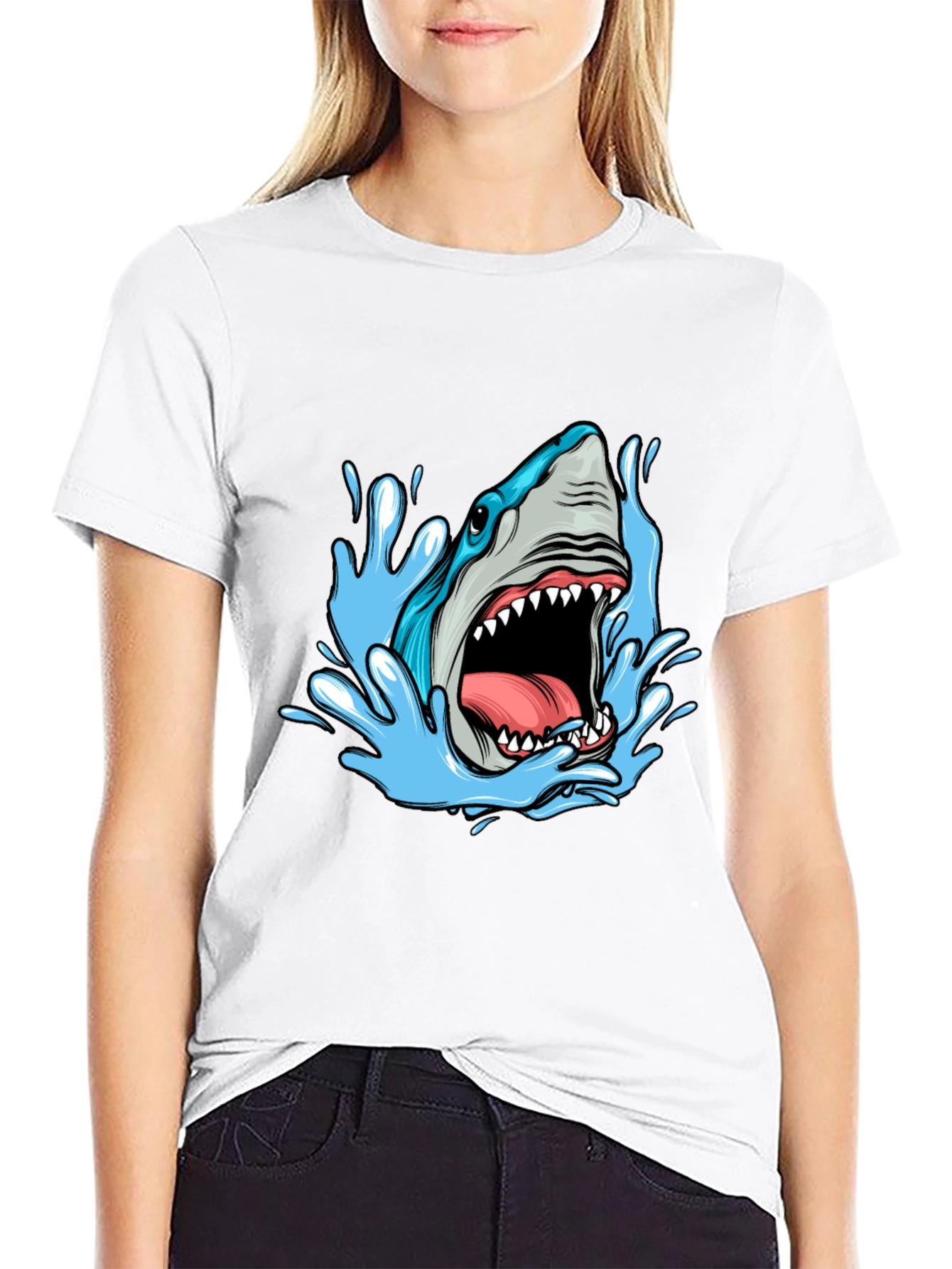 Shark Attack Graphic Tee - Black Cotton T-Shirt