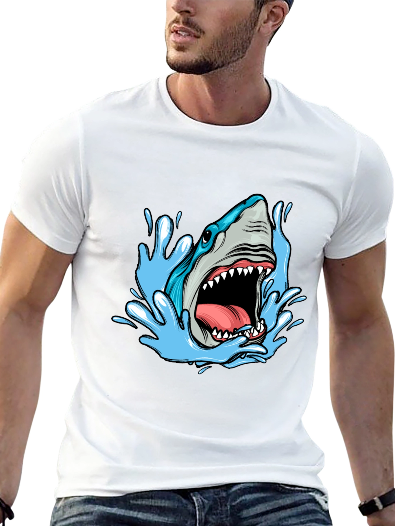 Shark Attack Graphic Tee - Black Cotton T-Shirt