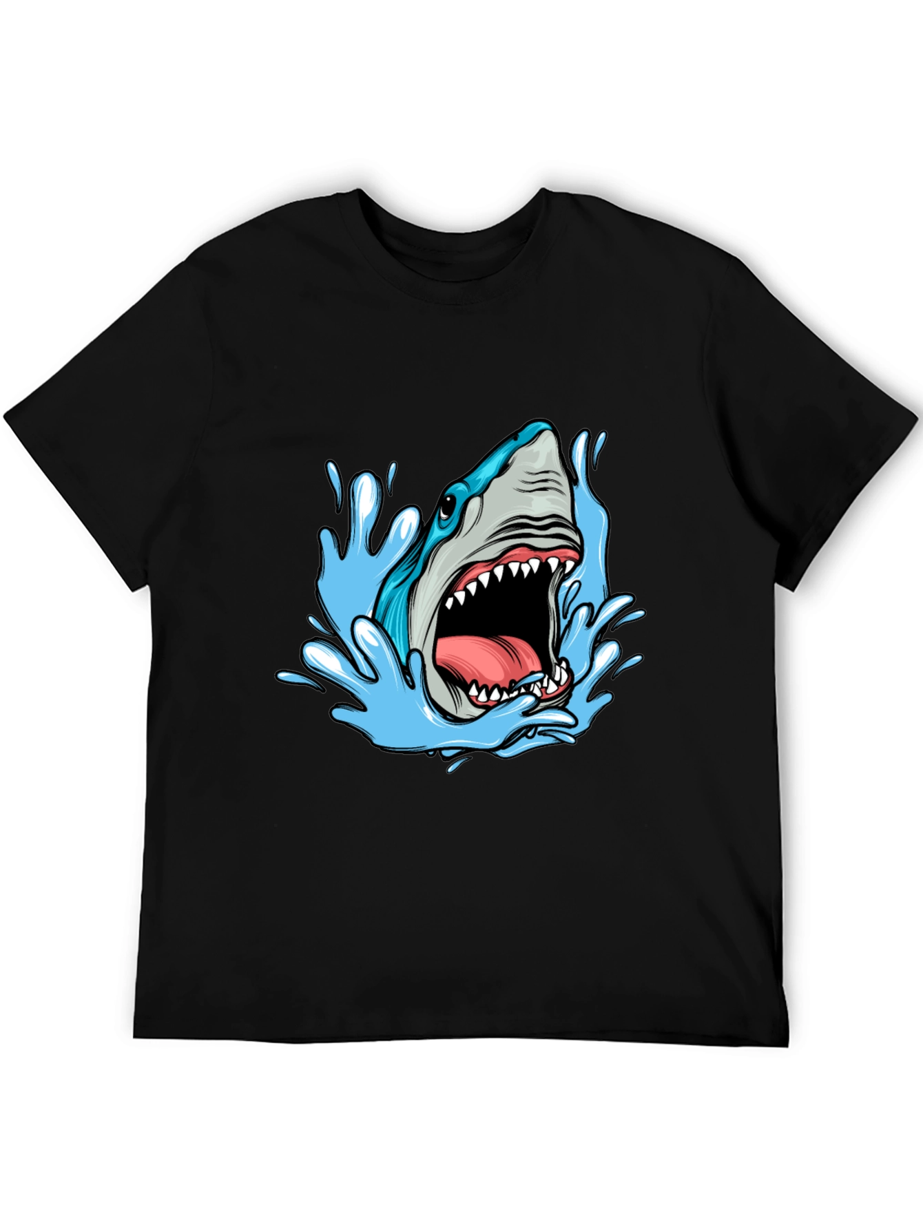 Shark Attack Graphic Tee - Black Cotton T-Shirt