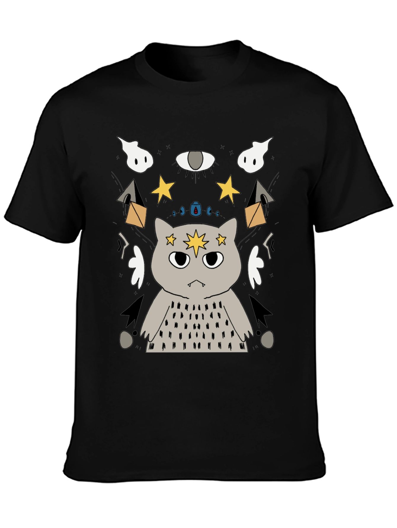 Mystical Cat Graphic T-Shirt - Unisex Black Tee