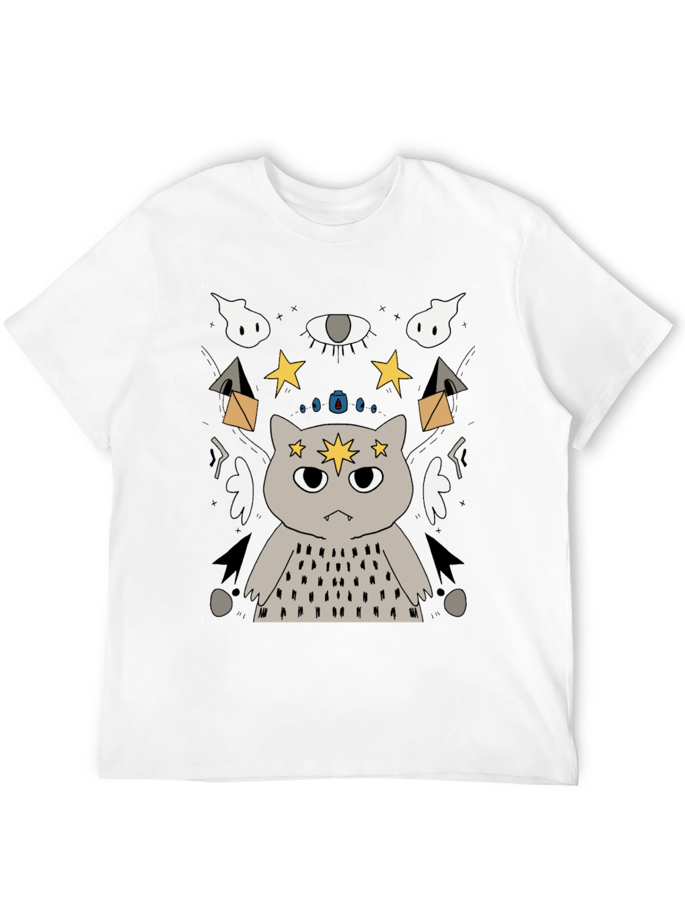 Mystical Cat Graphic T-Shirt - Unisex Black Tee