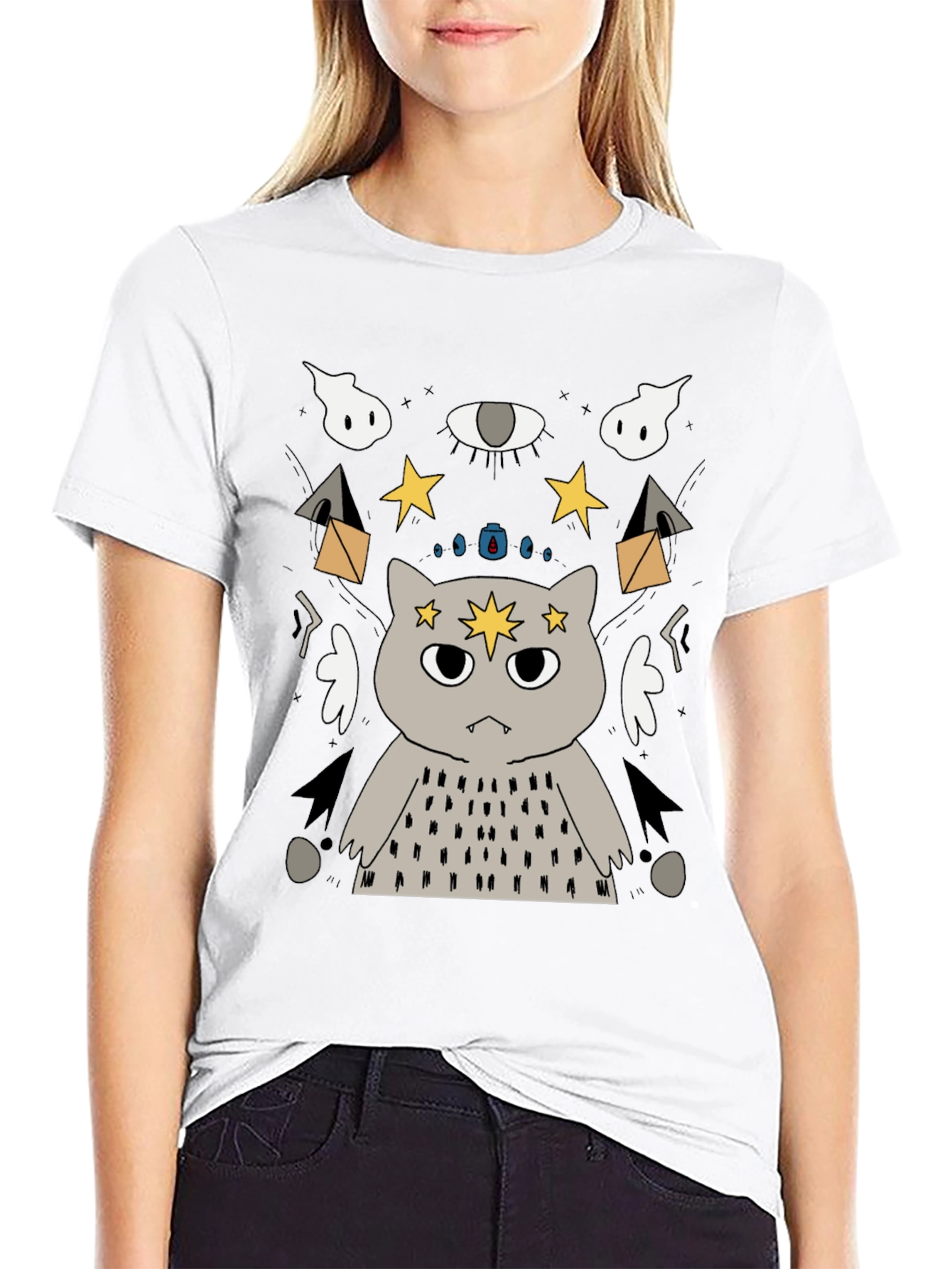 Mystical Cat Graphic T-Shirt - Unisex Black Tee