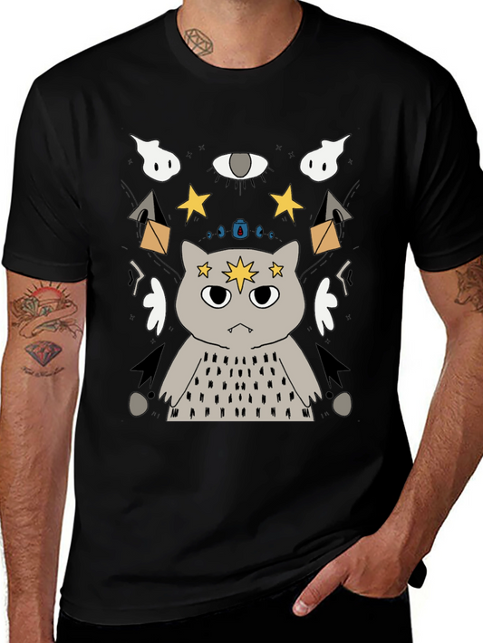 Mystical Cat Graphic T-Shirt - Unisex Black Tee