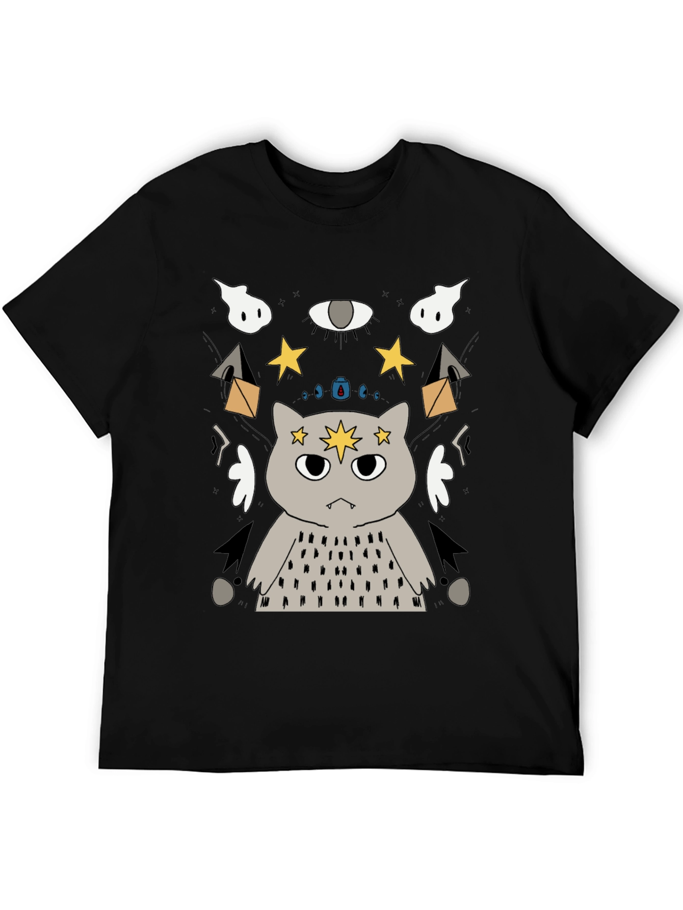 Mystical Cat Graphic T-Shirt - Unisex Black Tee