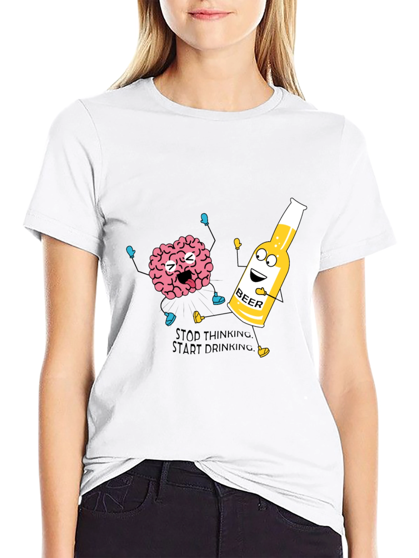 Stop Thinking Start Drinking T-Shirt Funny Beer Tee