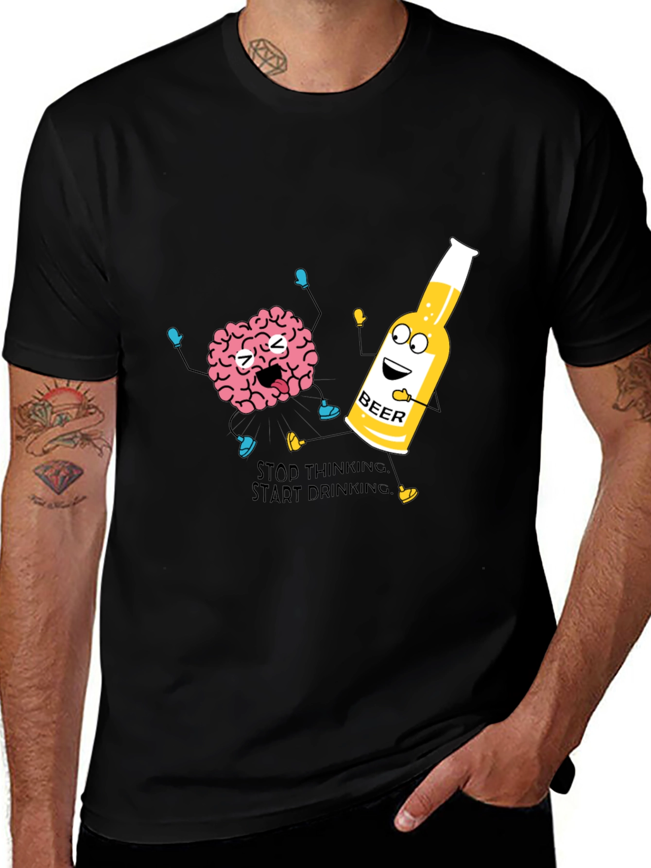 Stop Thinking Start Drinking T-Shirt Funny Beer Tee