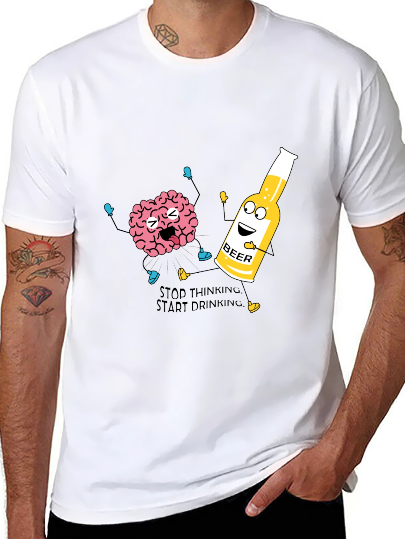 Stop Thinking Start Drinking T-Shirt Funny Beer Tee