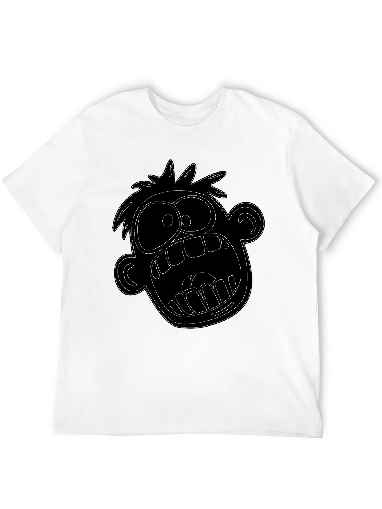 Cartoon Face Graphic Tee - Black Cotton T-Shirt