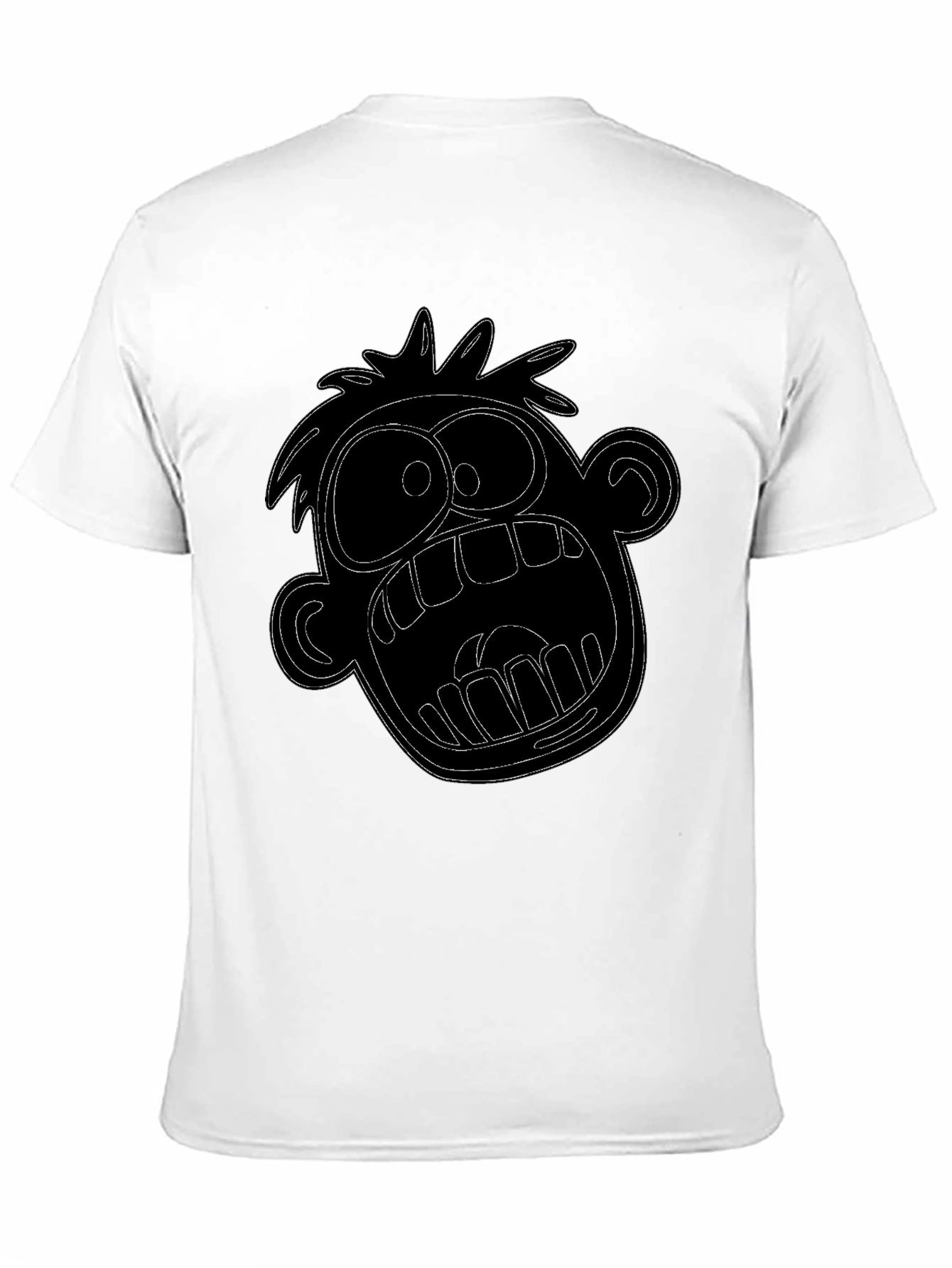 Cartoon Face Graphic Tee - Black Cotton T-Shirt