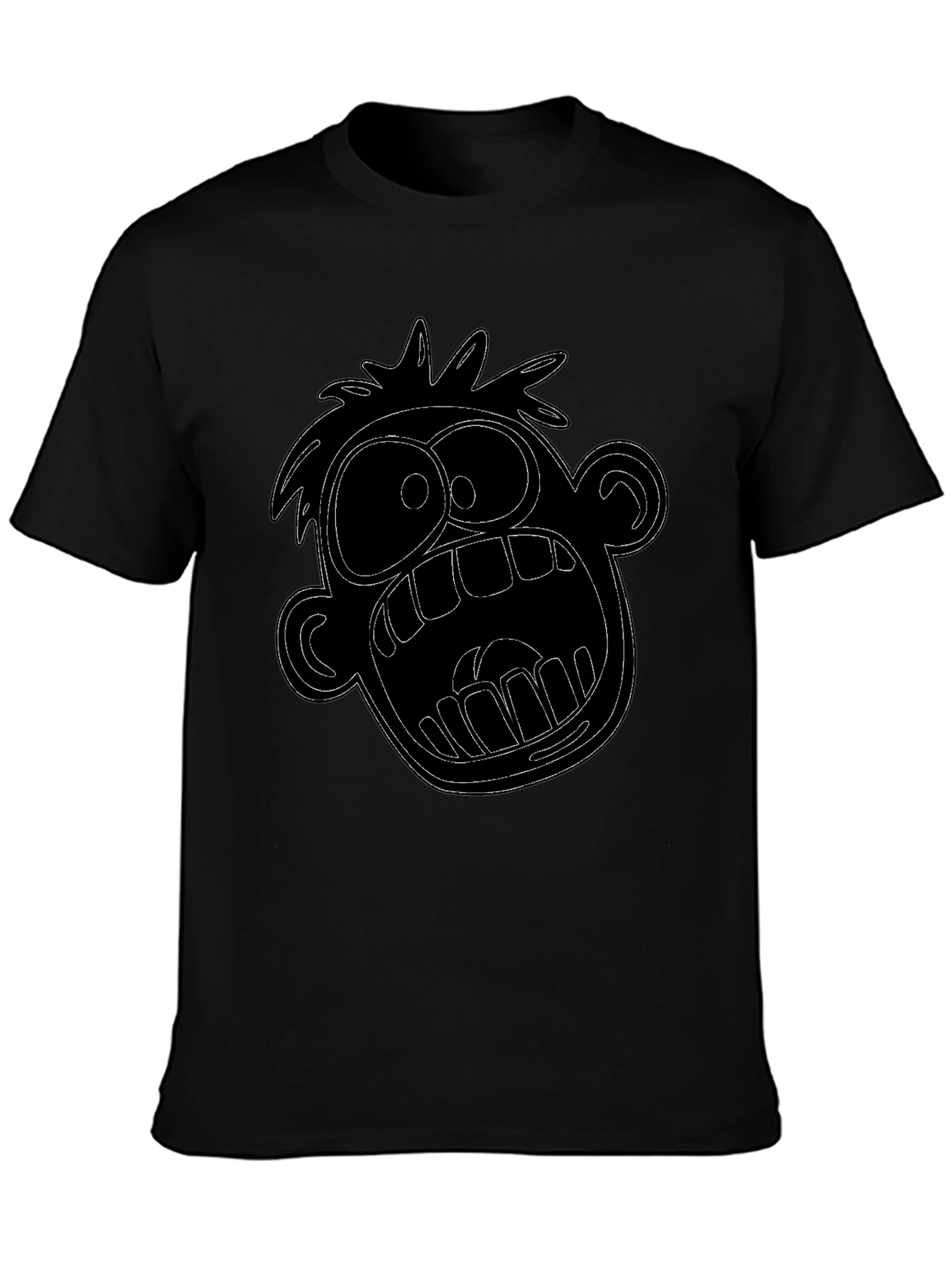 Cartoon Face Graphic Tee - Black Cotton T-Shirt