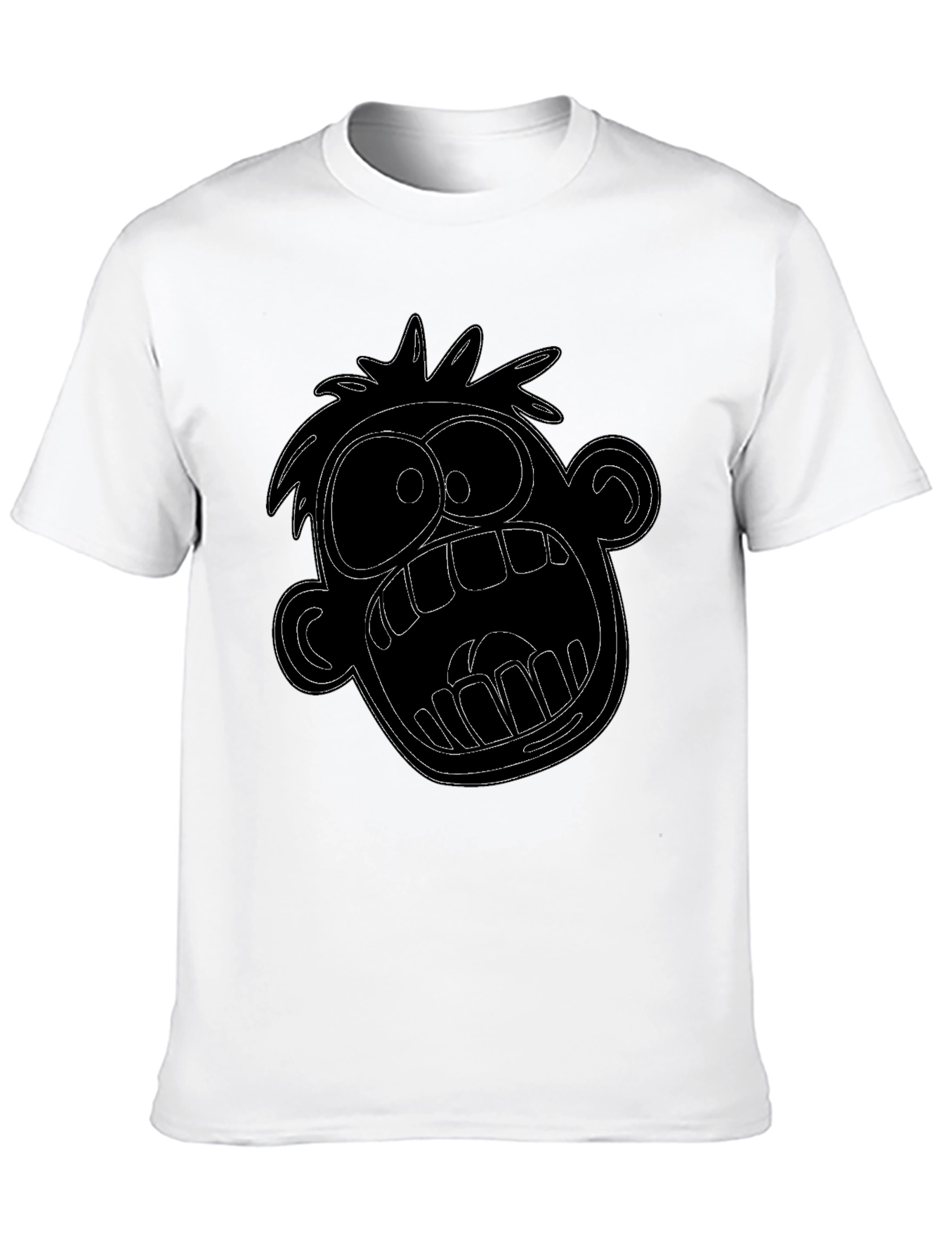 Cartoon Face Graphic Tee - Black Cotton T-Shirt