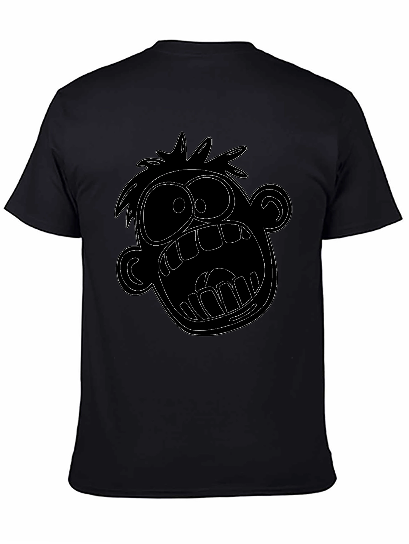 Cartoon Face Graphic Tee - Black Cotton T-Shirt