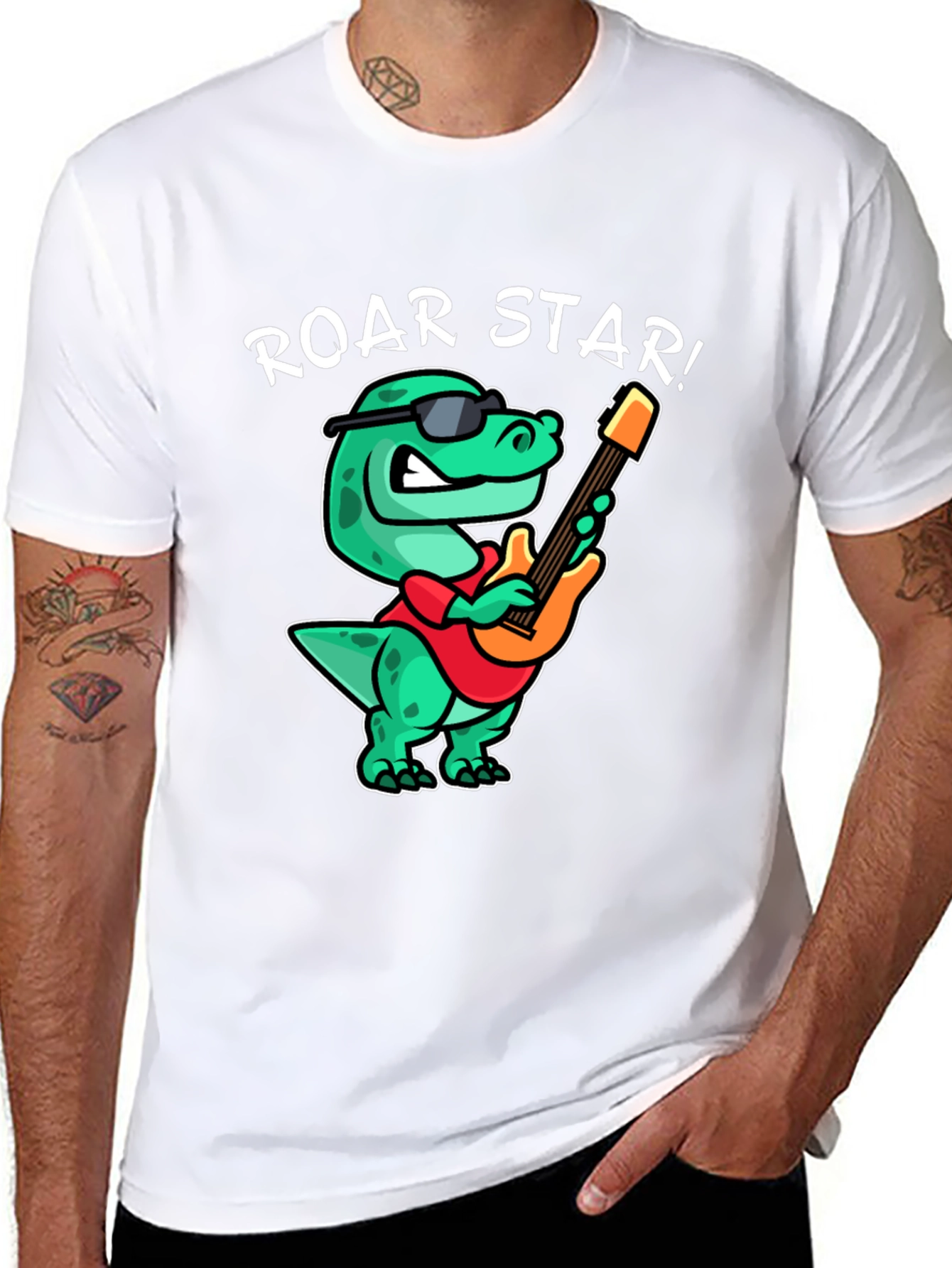 Roar Star Dino Guitarist Graphic Tee