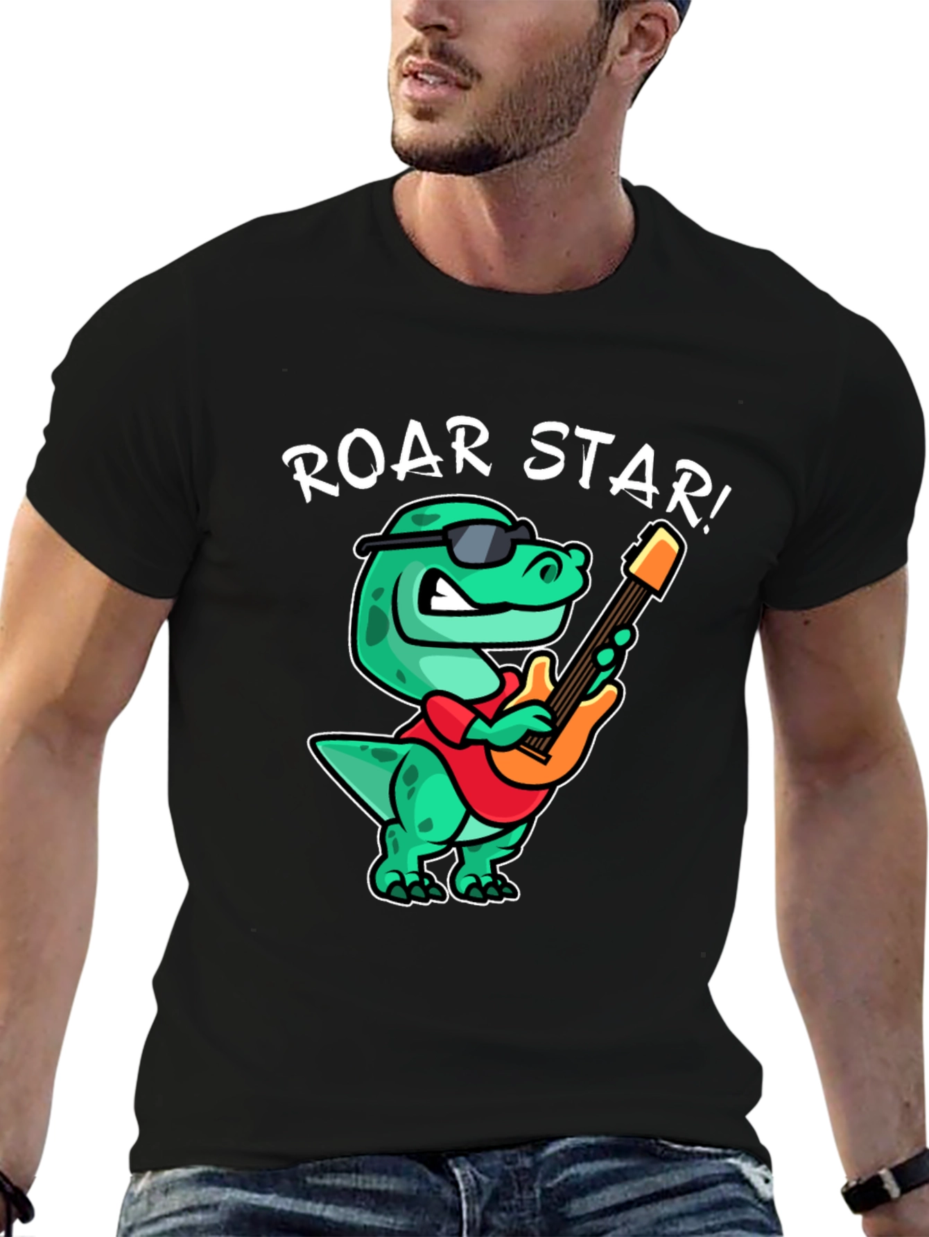 Roar Star Dino Guitarist Graphic Tee