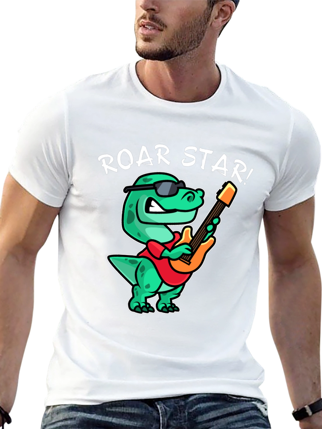Roar Star Dino Guitarist Graphic Tee