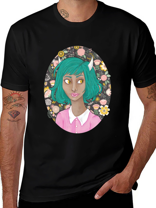 Floral Demon Girl Graphic T-Shirt